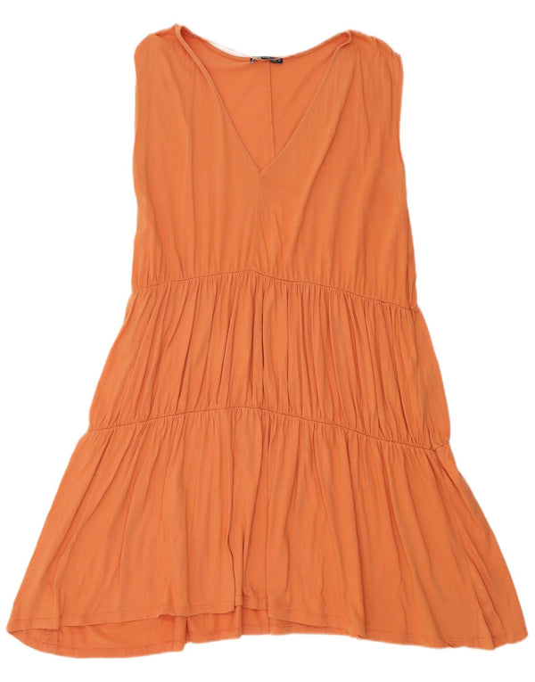 Zara Vestido Acampanado Sin Mangas para Mujer UK 44 Algodón Naranja Medio