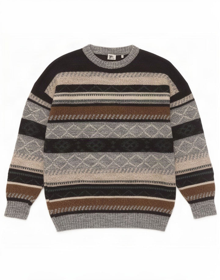 Vintage hombres barco cuello jumper suéter medio multicolor geométrico