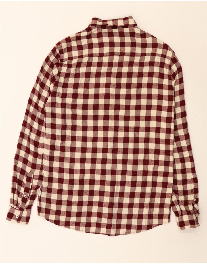 Zara Hombre Camisa De Franela De Corte Relajado Cuadros Burdeos Medio