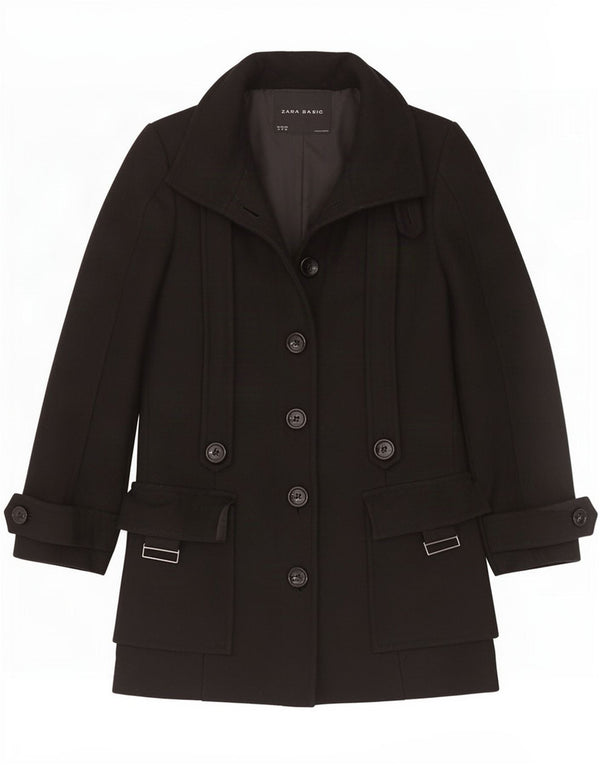 Zara Mujer Abrigo UK 12 Mediano Lana Negra