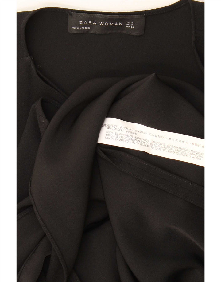 Zara Mujer Vestido Cruzado Sin Mangas UK 42 Mediano Poliéster Negro