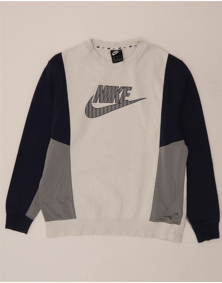 Nike Sudadera con gráfico y diseño tipo jersey de algodón color block blanco grande para hombre