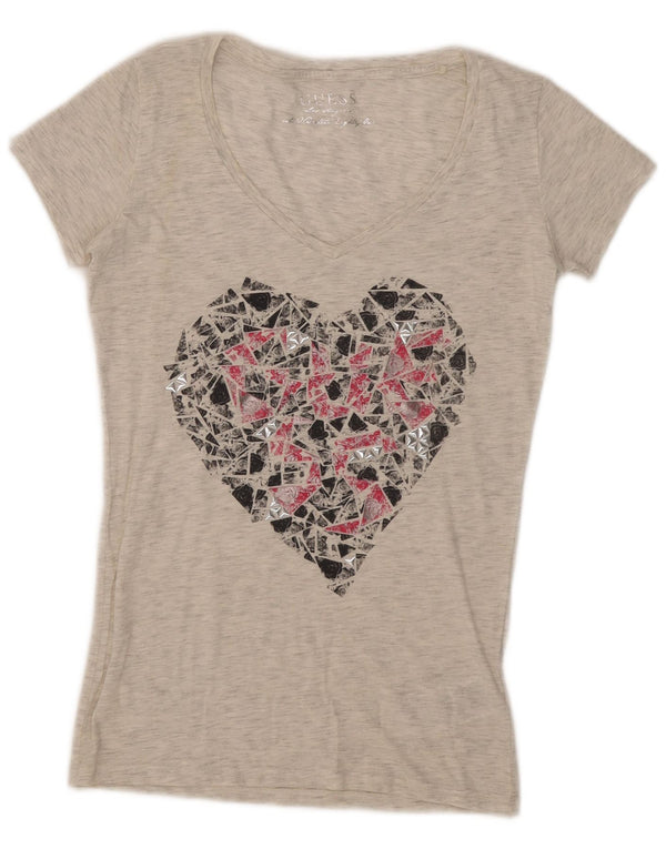 Guess Camiseta gráfica para mujer Top UK 8 Small Grey Moteado