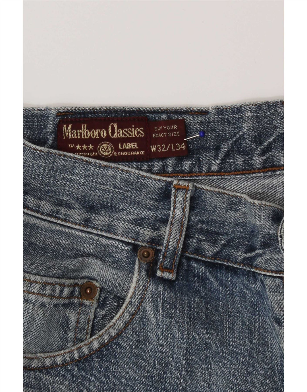 Marlboro Classics Jeans rectos desgastados para hombre W32 L34 Algodón azul