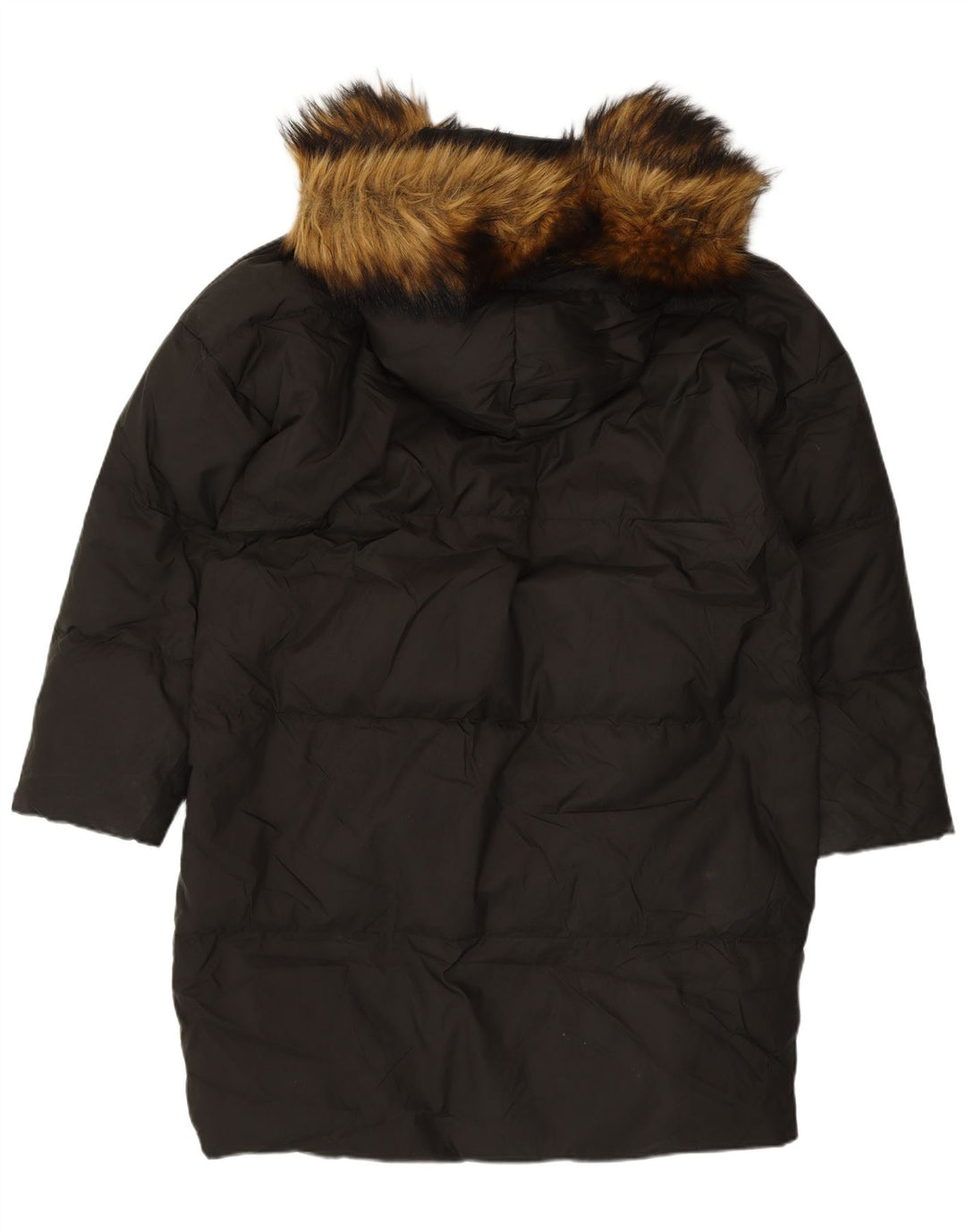 Zara Mujer Abrigo Acolchado Extragrande Con Capucha UK 40 Small Nylon Negro