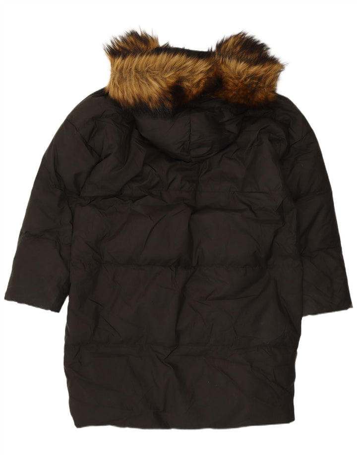 Zara Mujer Abrigo Acolchado Extragrande Con Capucha UK 40 Small Nylon Negro