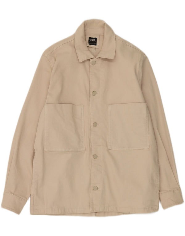Zara Mens Utility Jacket UK 38 Algodón Beige Medio