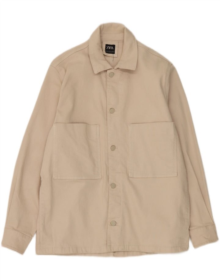 Zara Mens Utility Jacket UK 38 Algodón Beige Medio