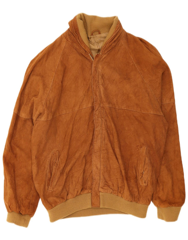 Vintage hombres ante bomber chaqueta Reino Unido 36 pequeño cuero marrón