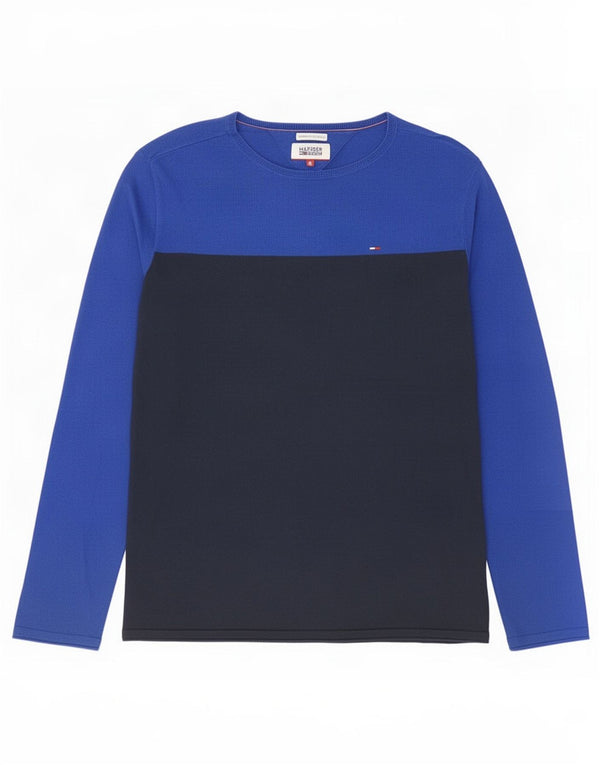 Tommy Hilfiger Top de hombre de manga larga de algodón color block en azul pequeño