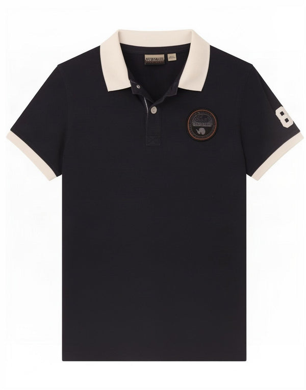 Napapijri Boys Graphic Polo Shirt 11-12 Years Navy Blue Colourblock Cotton