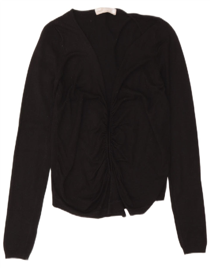 Zara Mujer Cárdigan Abierto Suéter UK 12 Medium Black Viscosa