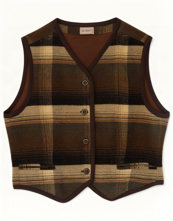 Seventy Womens Waistcoat IT 44 Medium Green Plaid Virgin Wool