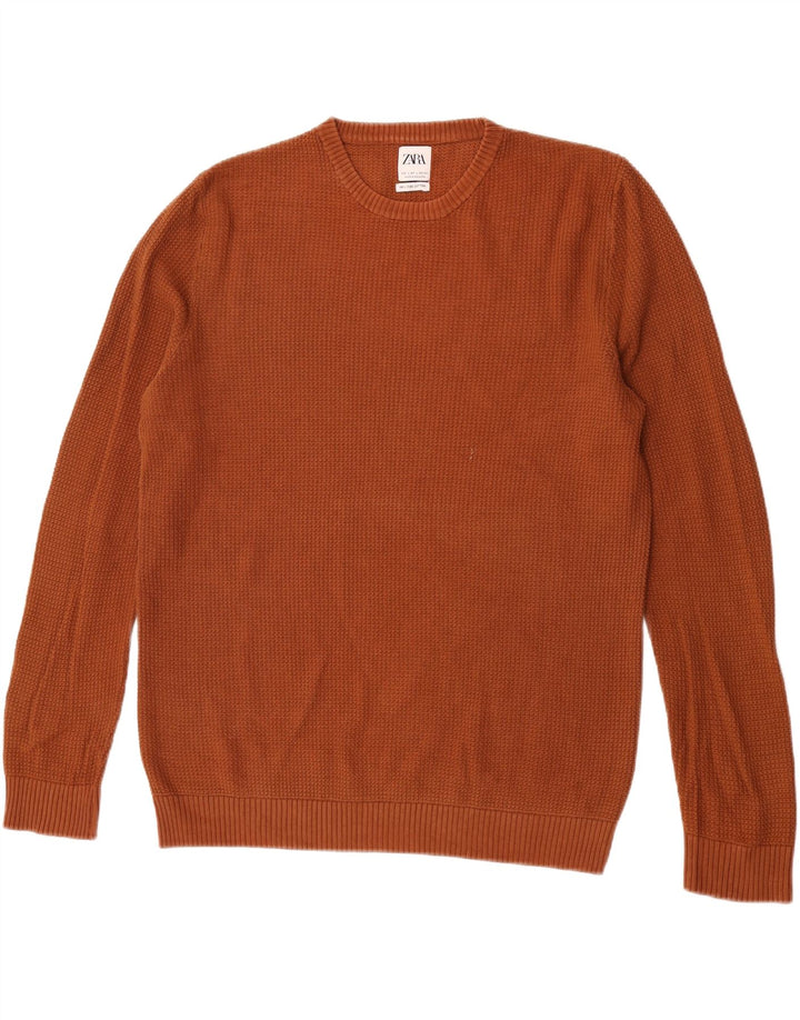 Zara Hombre Jersey Cuello Redondo Jersey Grande Algodón Marrón