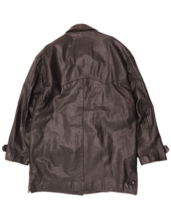 Vintage hombres suelto ajuste cuero abrigo Reino Unido 38 cuero negro medio