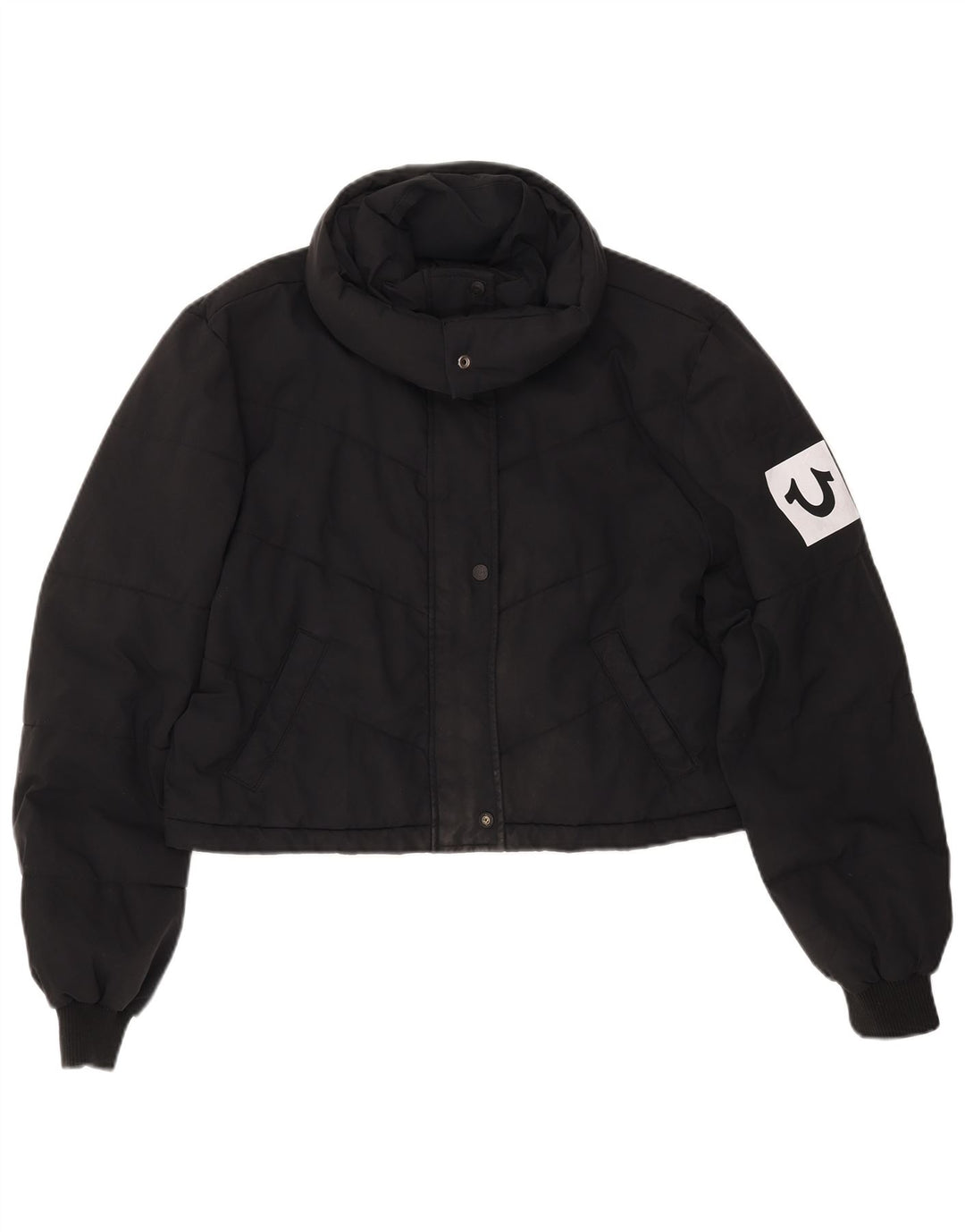 TRUE RELIGION Chaqueta acolchada corta para mujer UK 46 Grande Poliéster negro