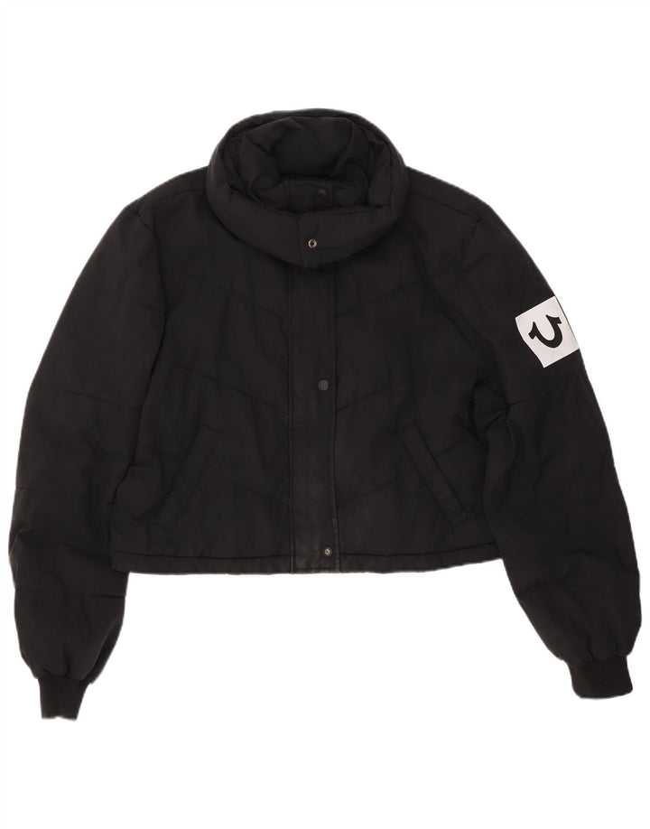 TRUE RELIGION Chaqueta acolchada corta para mujer UK 46 Grande Poliéster negro