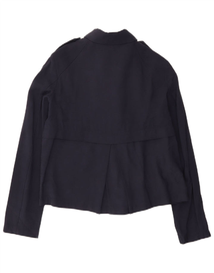 Zara Mujer Chaqueta Bomber UK 10 Small Azul Marino Viscosa