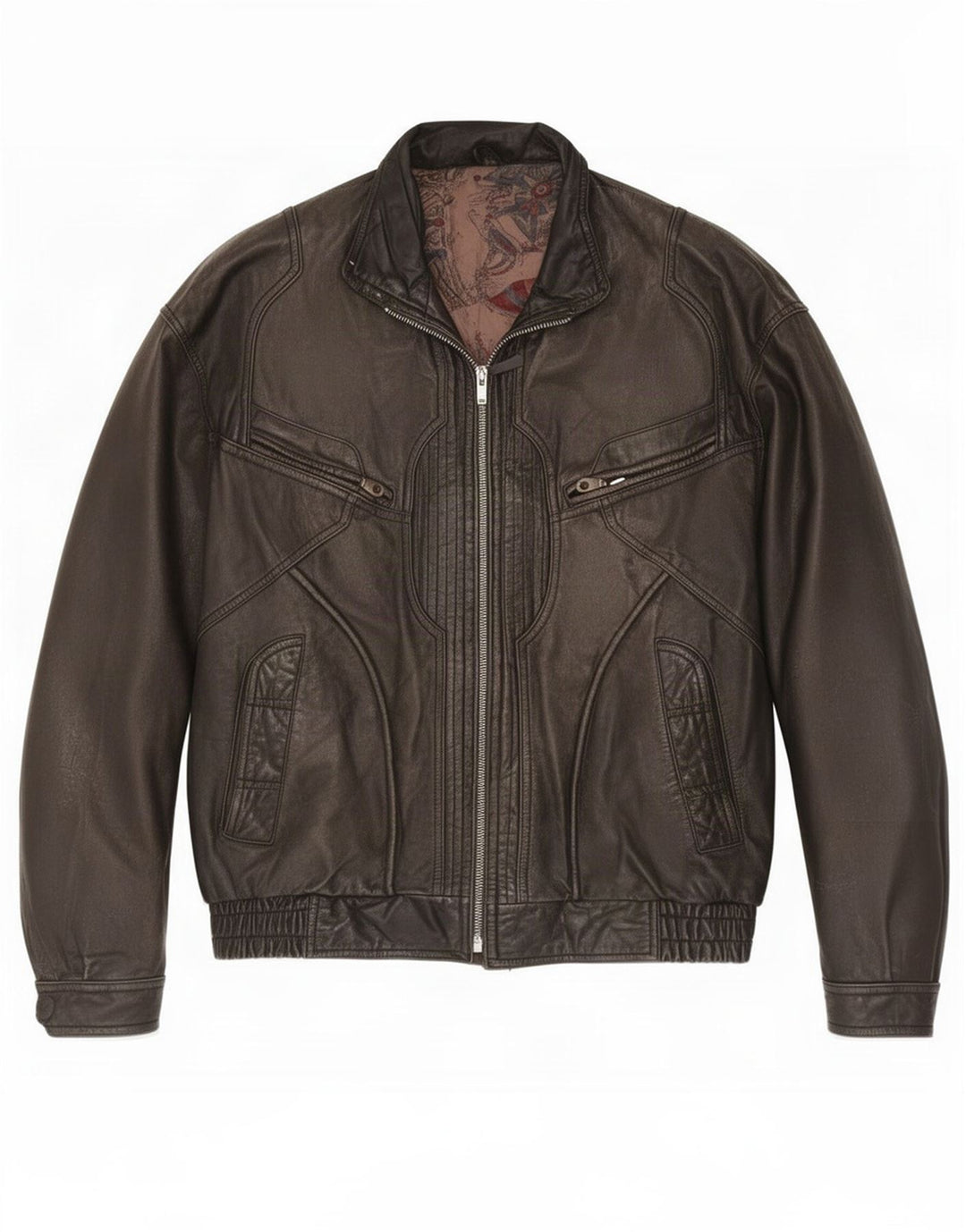 Chaqueta de cuero vintage para hombre IT 56 3XL Negro