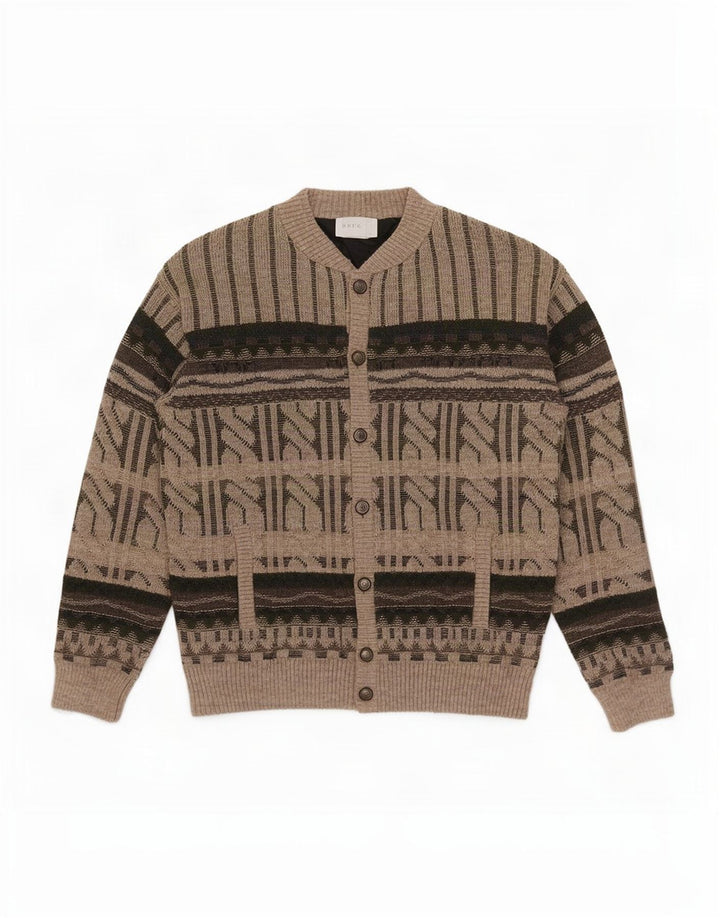 Vintage hombres Cardigan suéter IT 52 lana geométrica marrón grande