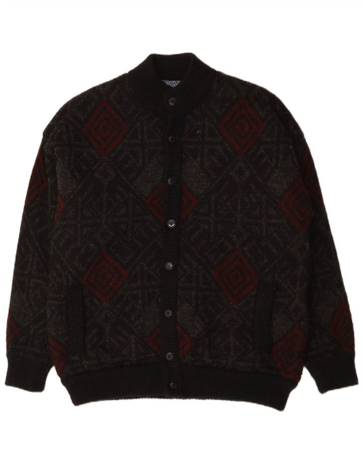 VINTAGE Suéter cárdigan para hombre XL Lana geométrica negra