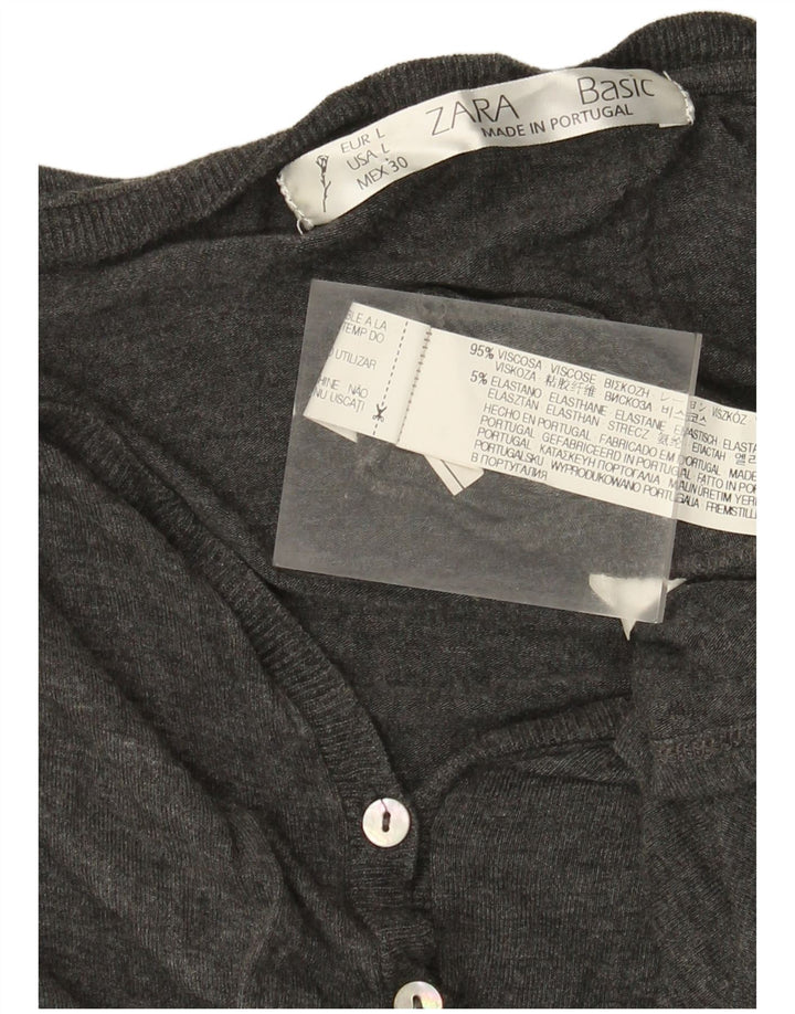 Zara Vestido básico de manga 3/4 para mujer UK 44 Viscosa gris grande