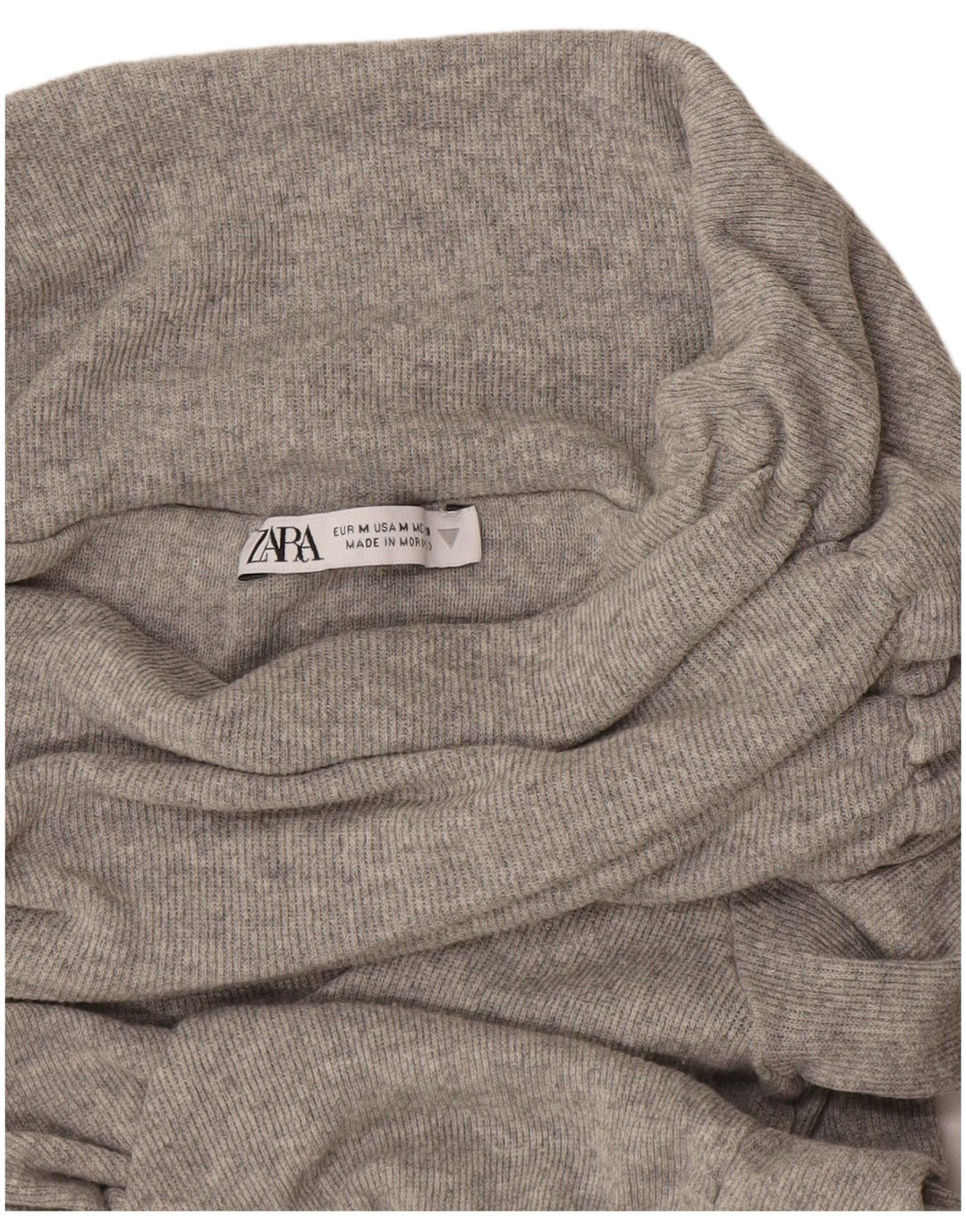 Zara Mujer Top Con Cuello Vuelto Manga Larga UK 42 Gris Medio Moteado