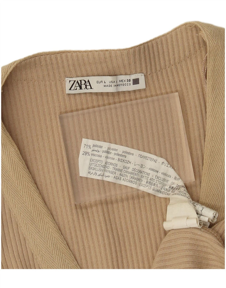 Zara Mujer Maxi Vestido Sin Mangas UK 46 Grande Poliéster Beige