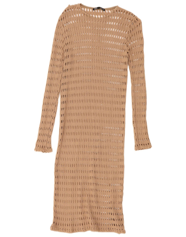 Zara Mujer Vestido De Playa De Ganchillo Reino Unido 42 Medio Beige