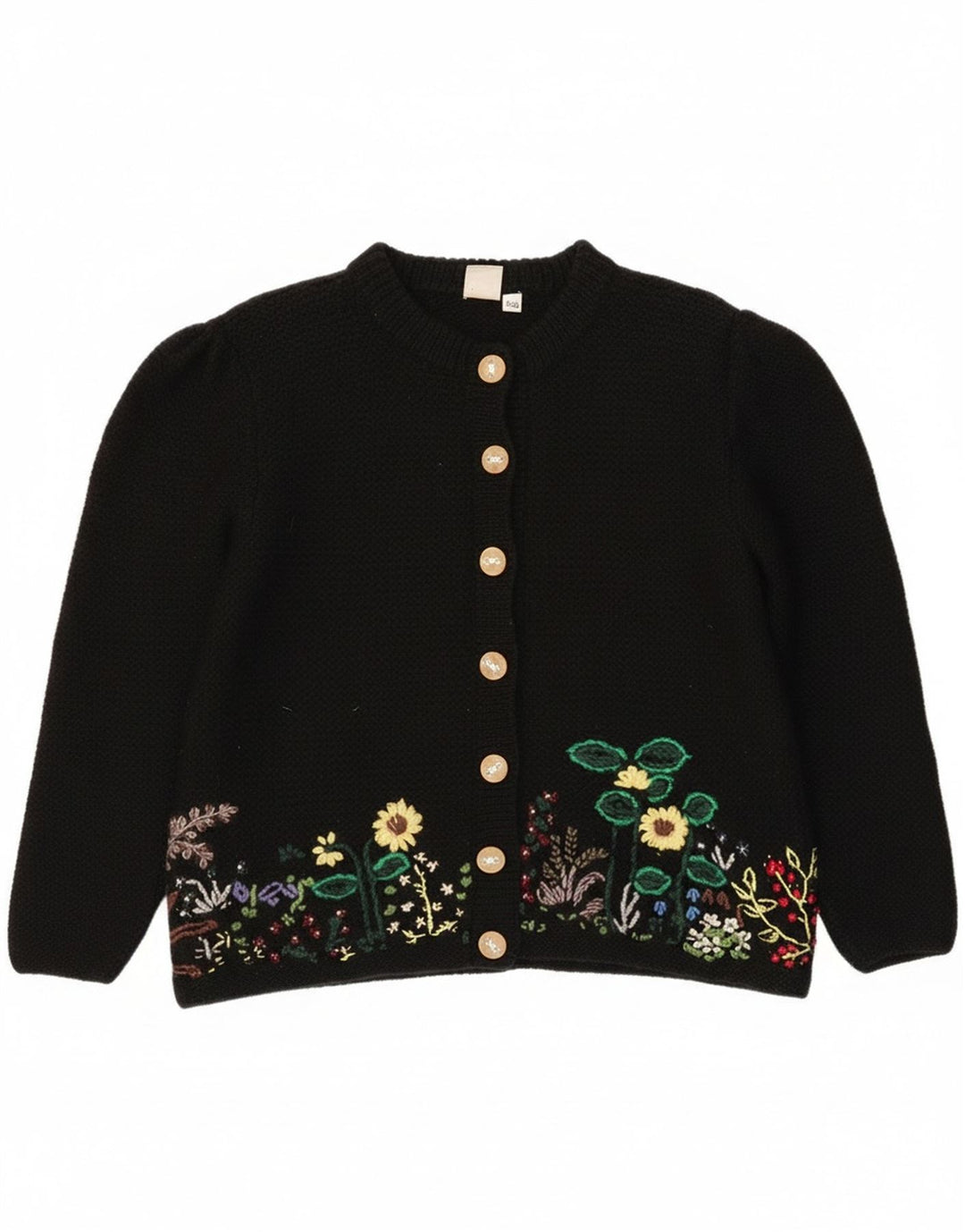 Vintage mujer Cardigan suéter EU 40/42 lana floral negra media