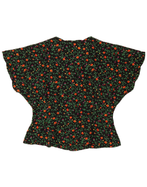 ALBA FORNARI Blusa de ala de murciélago para mujer Top UK 46 Grande Negro Floral