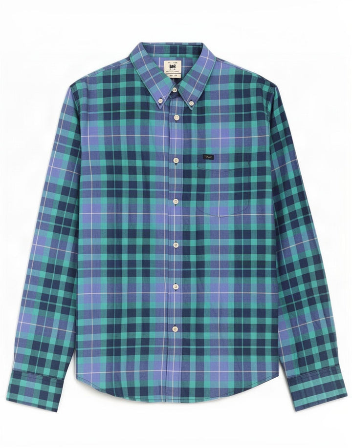 Camisa De Franela De Corte Regular De Algodón A Cuadros En Azul Medio Lee Hombre
