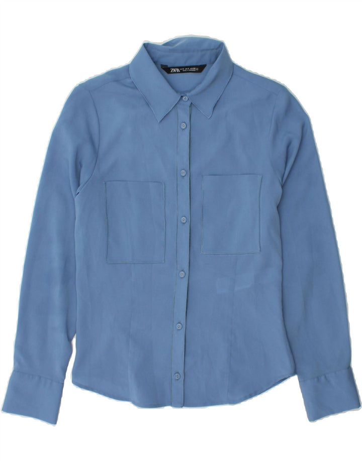 ZARA Womens Shirt UK 10 Small Blue Polyester Vintage Zara and Second-Hand Zara from Messina Hembry 