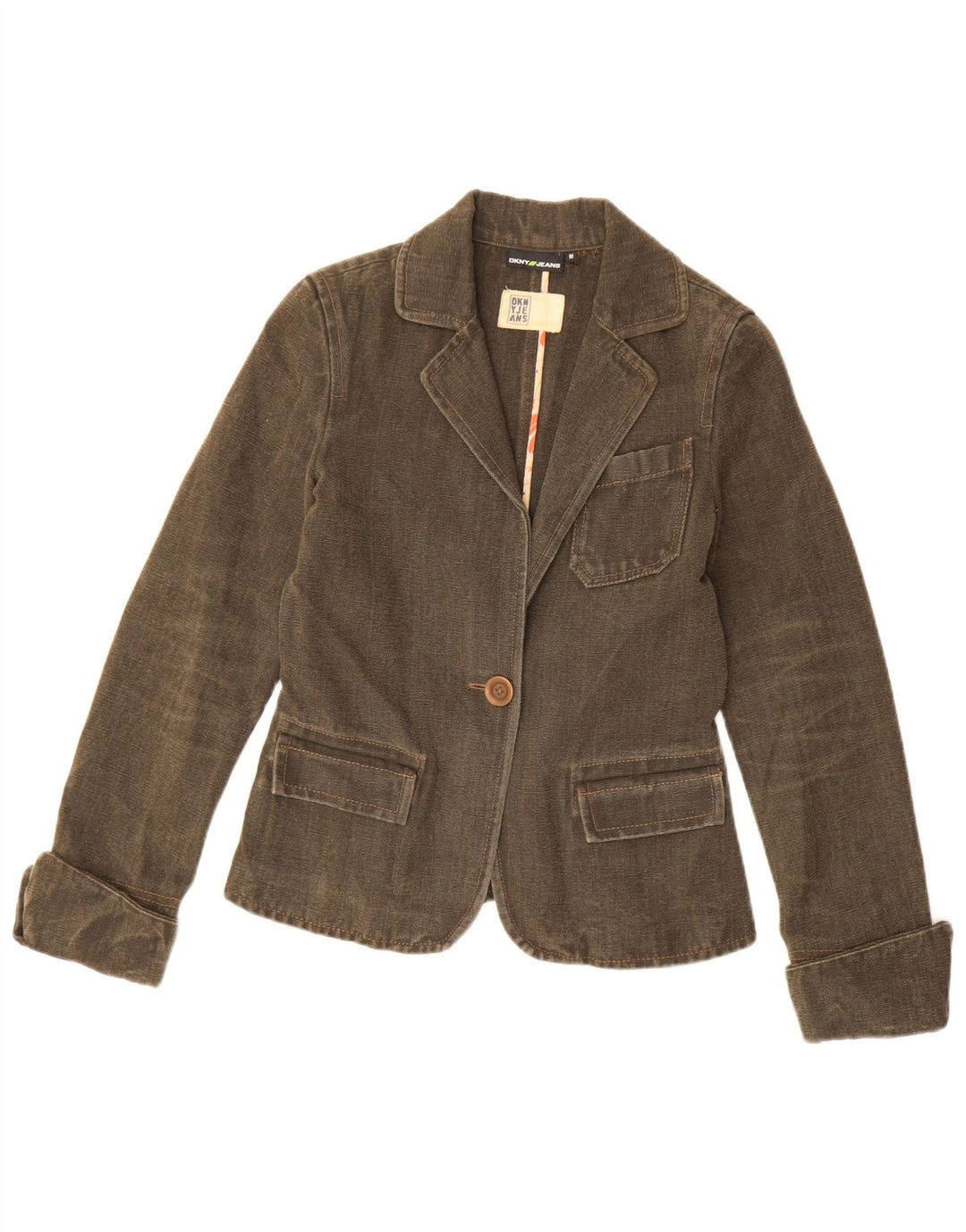 Dkny Chaqueta tipo blazer con 1 botón para mujer Reino Unido 42 Algodón caqui mediano
