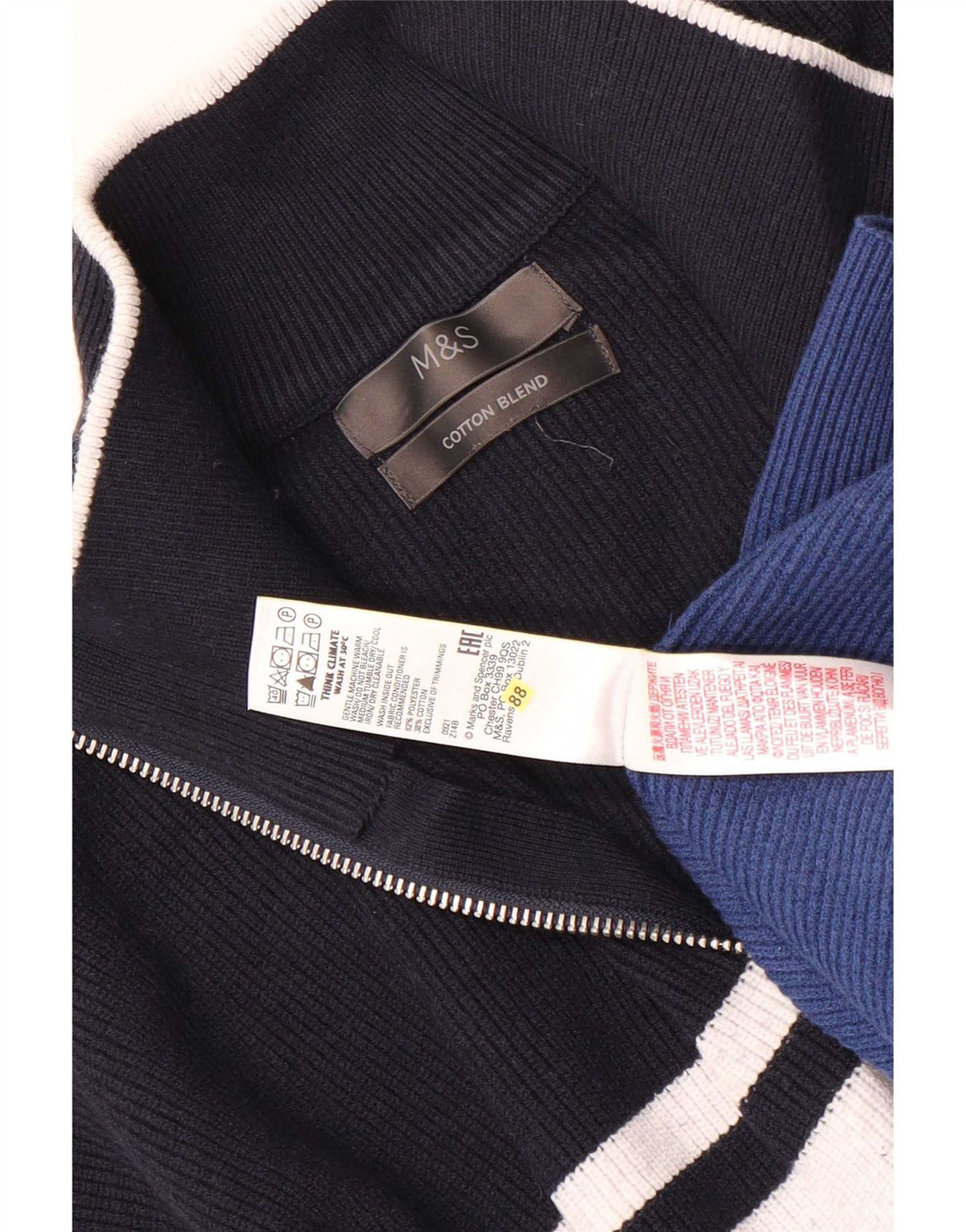Marks & Spencer Suéter con cuello y cremallera para hombre 2XL Poliéster a rayas azules