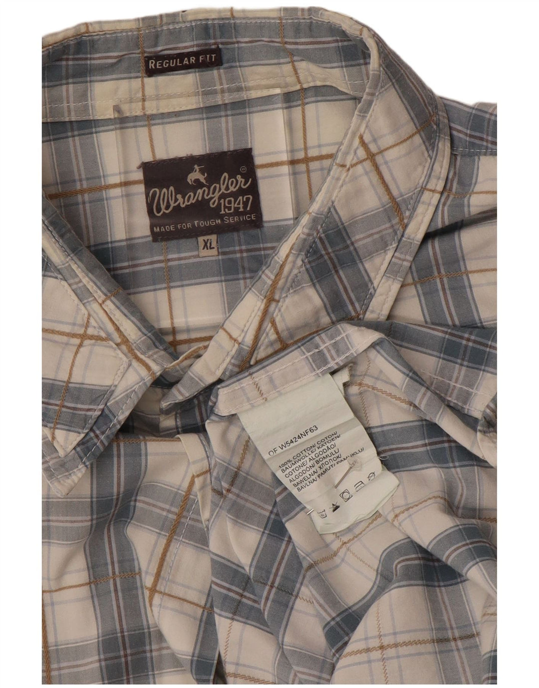 WRANGLER Camisa de Manga Corta Regular Fit para Hombre XL Algodón a Cuadros Gris