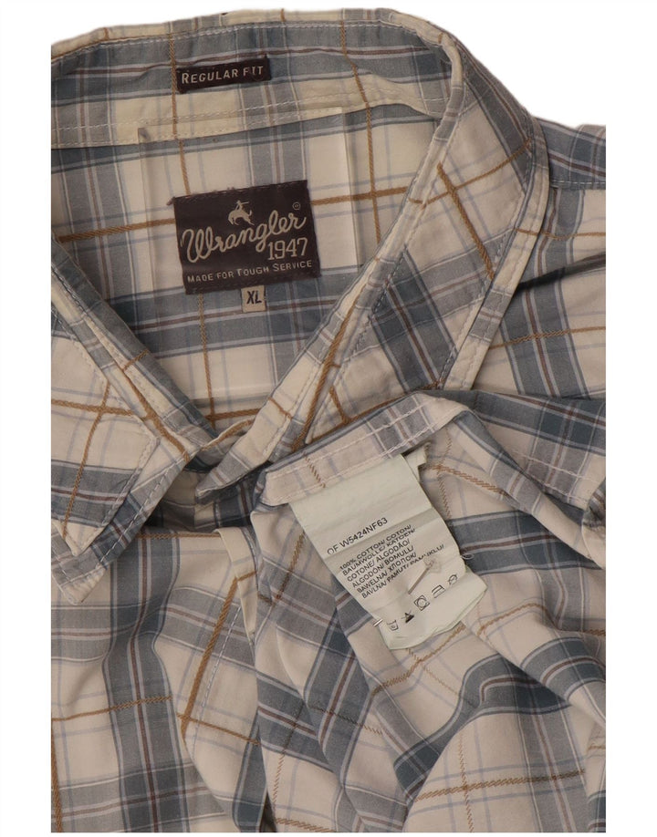 WRANGLER Camisa de Manga Corta Regular Fit para Hombre XL Algodón a Cuadros Gris