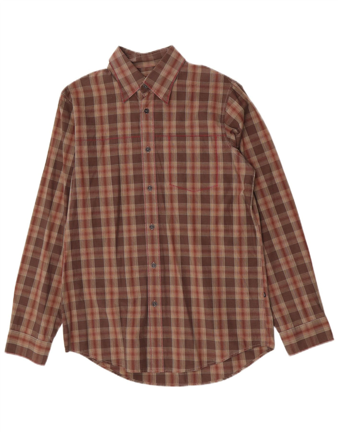 Camisa Hugo Boss Hombre Algodón a cuadros marrón medio