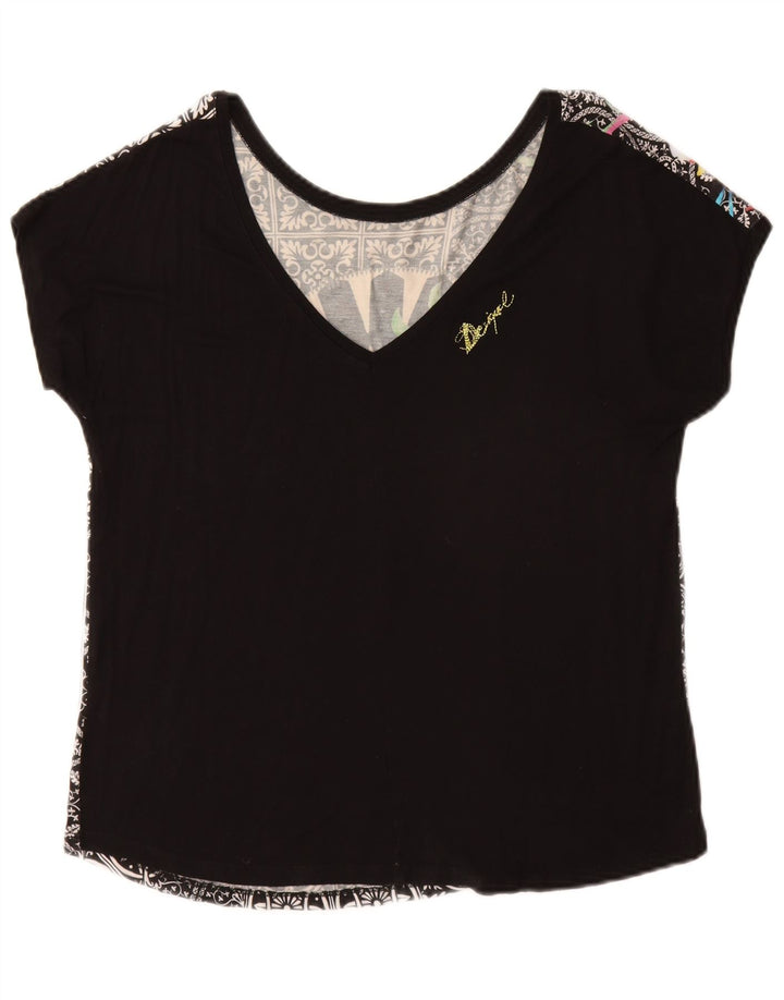 DESIGUAL Camiseta gráfica para mujer Top UK 44 Medium Black Floral