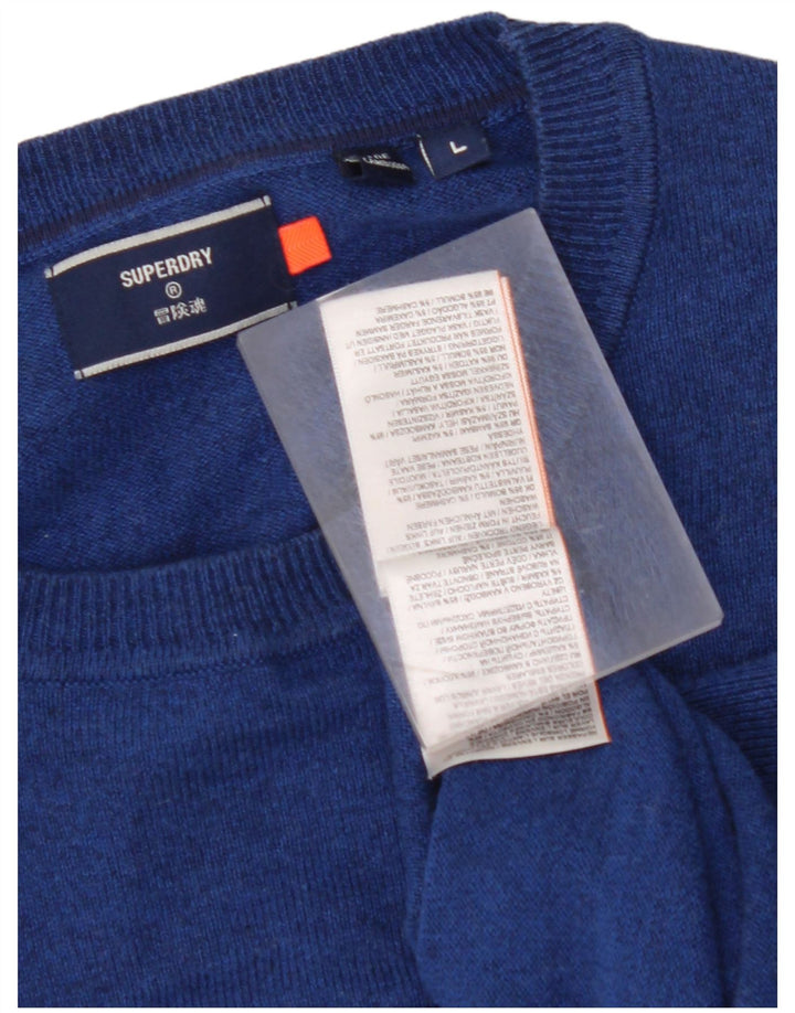 SUPERDRY Jersey con cuello redondo para hombre, talla grande, algodón azul