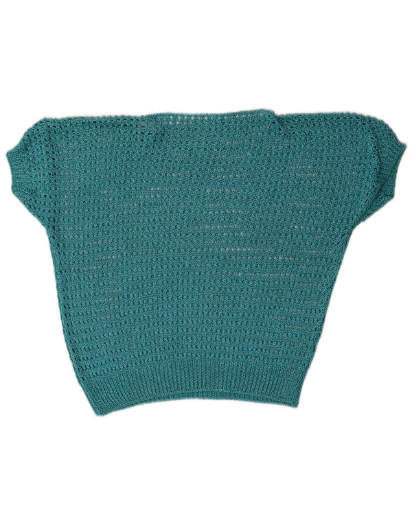 Vintage mujer manga corta barco cuello jersey suéter Reino Unido 16 azul grande