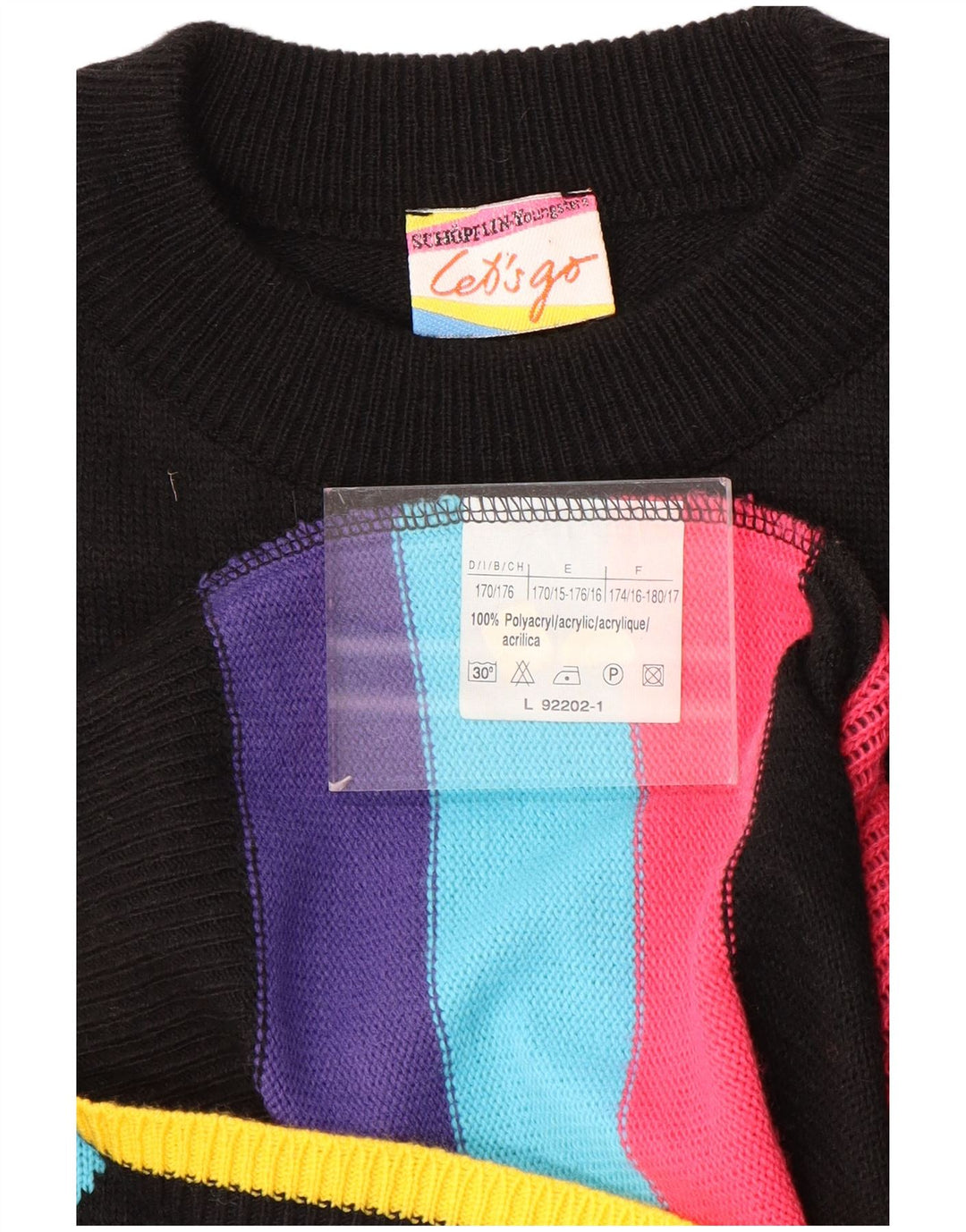 VINTAGE Vestido de jersey gráfico para mujer Reino Unido 16 Bloque de color negro grande