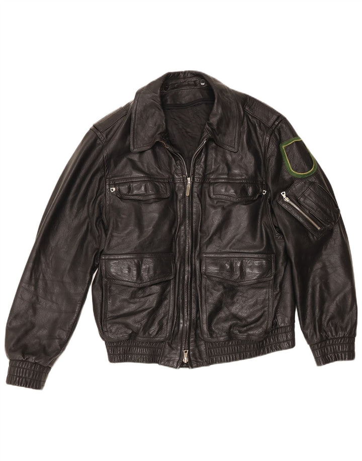 Vintage chaqueta de cuero para hombre EU 48 cuero negro medio