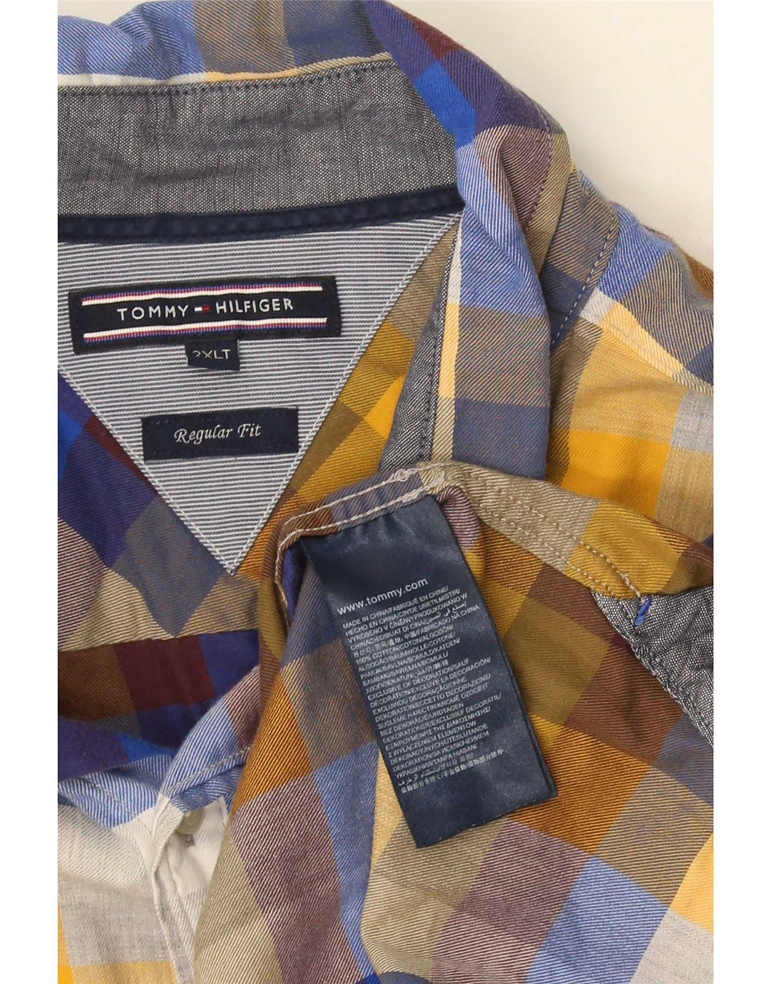 Tommy Hilfiger Camisa alta de corte regular para hombre 2XL Algodón a cuadros multicolor