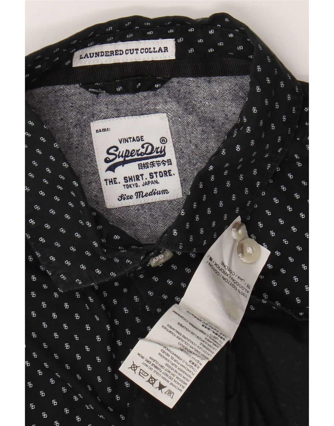 Camisa SUPERDRY Hombre Mediana Algodón Moteado Negro