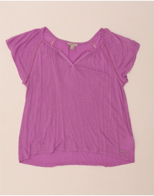 Calvin Klein Jeans Camiseta holgada para mujer Top UK 10 Small Purple Linen