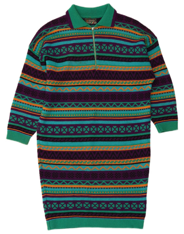 STEFANEL Vestido polo de punto de manga larga para mujer UK 44 Verde medio Geométrico