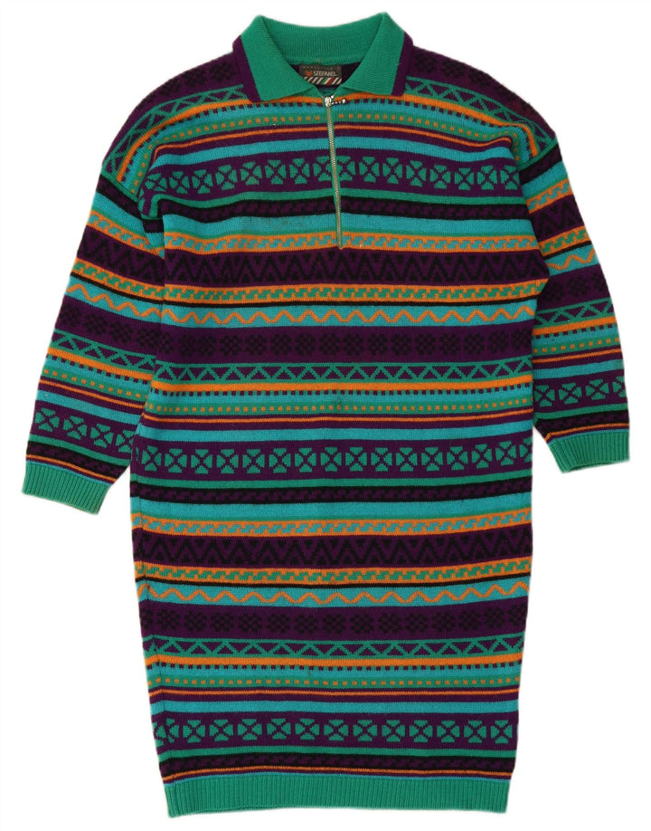 STEFANEL Vestido polo de punto de manga larga para mujer UK 44 Verde medio Geométrico