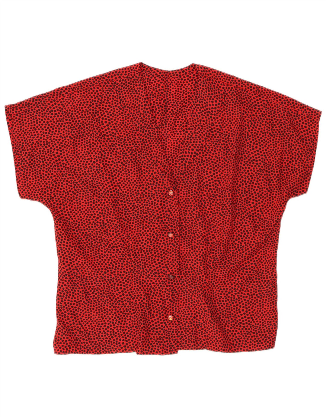VINTAGE Blusa camisa de manga corta para mujer Reino Unido 14 Medio rojo manchado