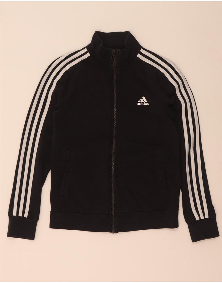 Adidas Mujer Chándal Top Chaqueta Reino Unido 8/10 Pequeño Algodón Negro
